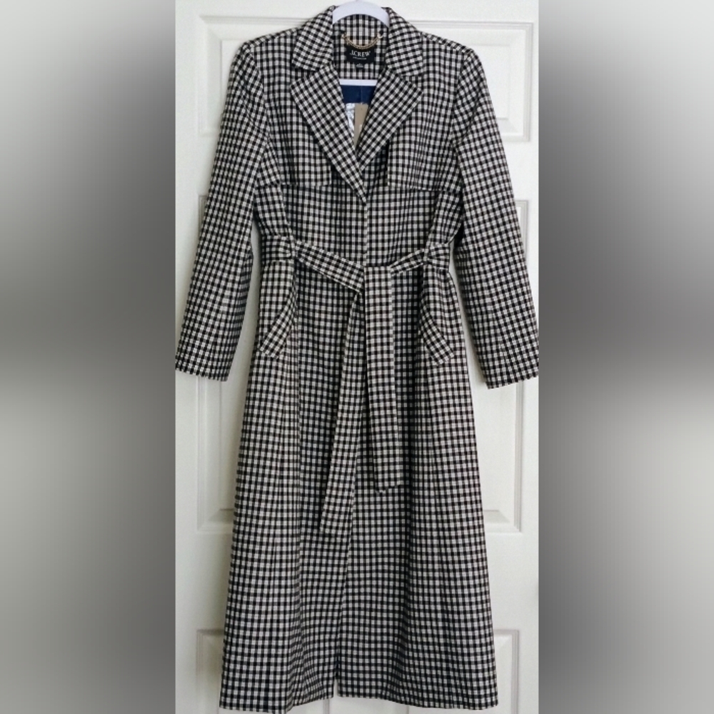 NWT S J.CREW COLLECTION Black Harriet Trench Coat in English Gingham